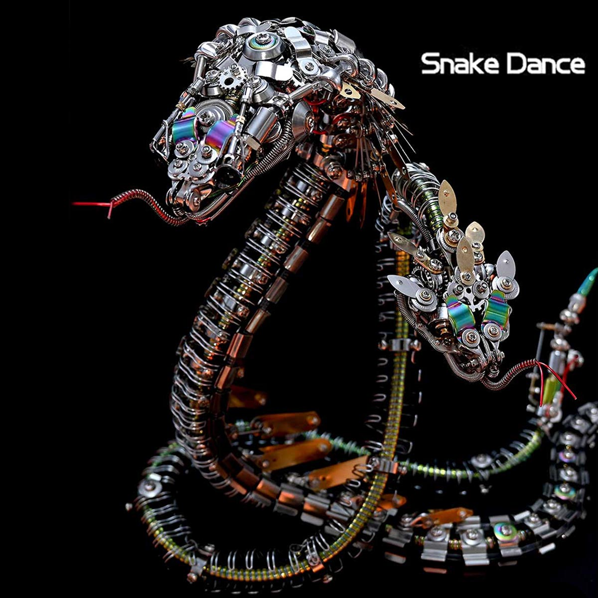 3d metal mechanical spiky blue-green snake assembly model kit