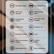 1/36 scale 2.4g 4wd proportional rc off-road car – led lights, long battery life