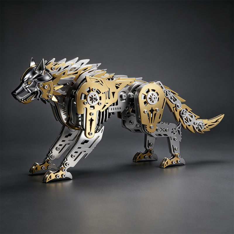 3D Metal Puzzle Mechanical Wolf Kit-Steampunk Creature Model with Movable Joints, Desktop Display Collectible Mechanical Figure - EngineDIY