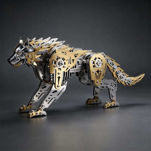 3D Metal Puzzle Mechanical Wolf Kit-Steampunk Creature Model with Movable Joints, Desktop Display Collectible Mechanical Figure - EngineDIY