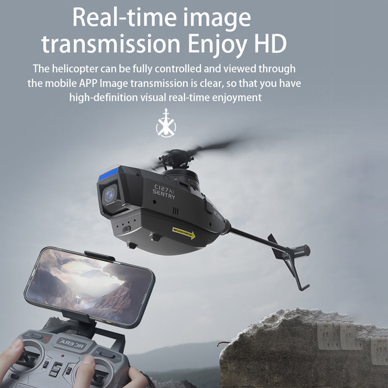 C127AI RC Helicopt, 2.4G RC 4CH Scout Drone Brushless Aircraft Model Without Aileron (RTF Version/Black) - EngineDIY