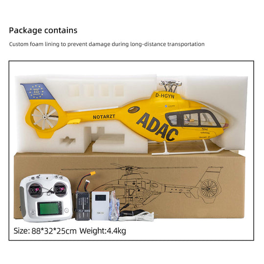 flywing ec135 470 class rc helicopter detachable propellers adac 6ch 2.4g with h1 flight controller & gps