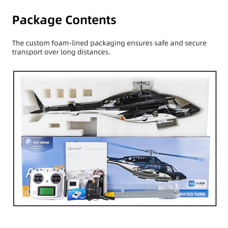 flywing bell 222 airwolf 2.4g 6ch 470-class rc military helicopter model with retractable landing gear, ace flight controller, gps positioning & m1 and m2 stick-mode (rtf)