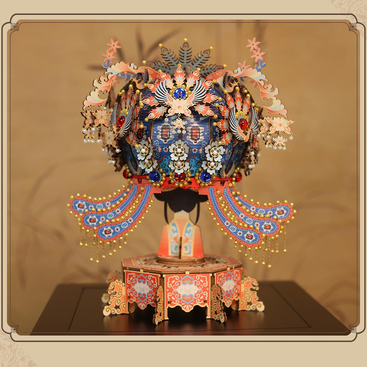 wooden diy phoenix crown music box model kit christmas desk decor