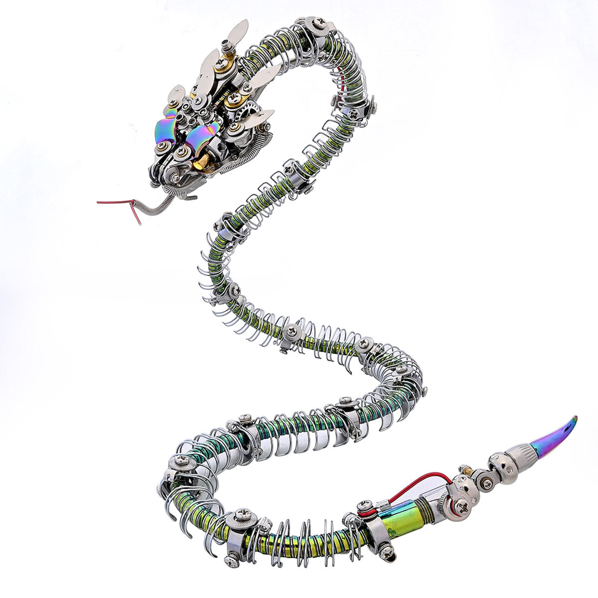 3d metal mechanical spiky blue-green snake assembly model kit