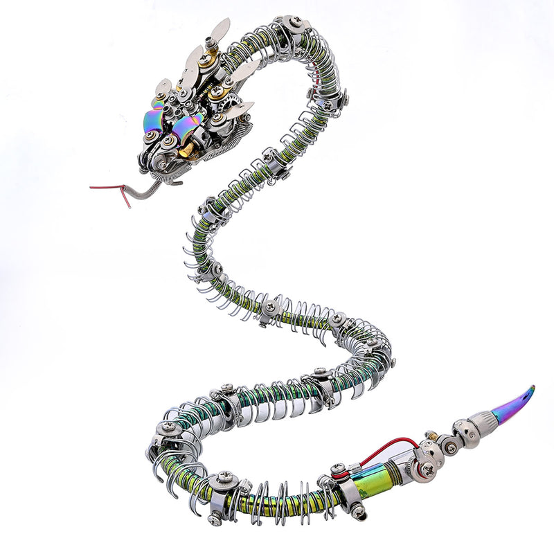 3d metal mechanical spiky blue-green snake assembly model kit