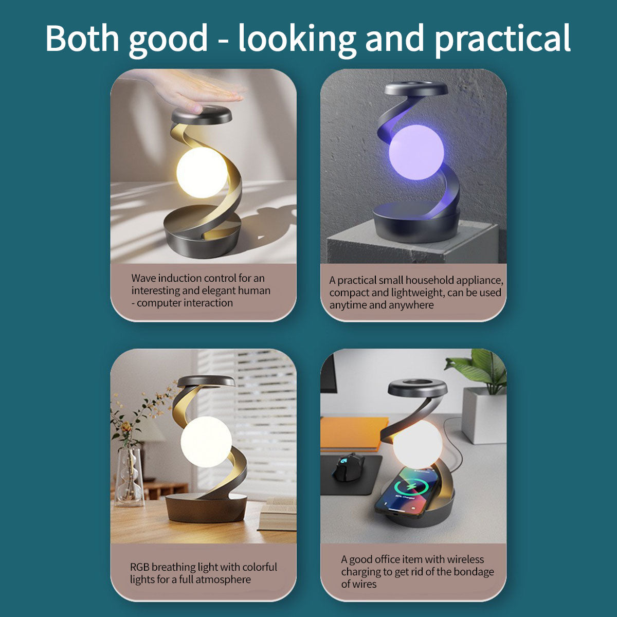 rotating levitating night light – wireless charging bedside ambient lamp, desktop decor