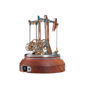 3d metal dynamic double-head oil pumping unit model, vintage gear-driven oilfield machinery with glass cover & wood base (finished)