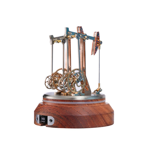 3d metal dynamic double-head oil pumping unit model, vintage gear-driven oilfield machinery with glass cover & wood base (finished)