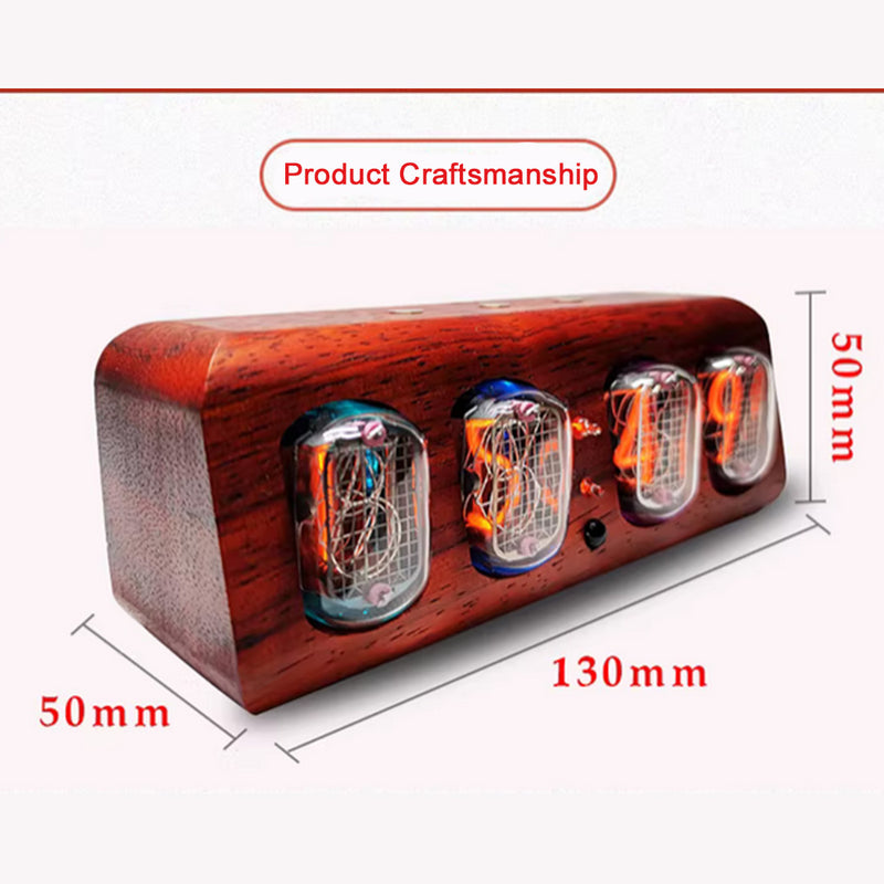 in-12 nixie tube clock bluetooth alarm clock, vintage glow tube desk clock with black walnut wood & remote control