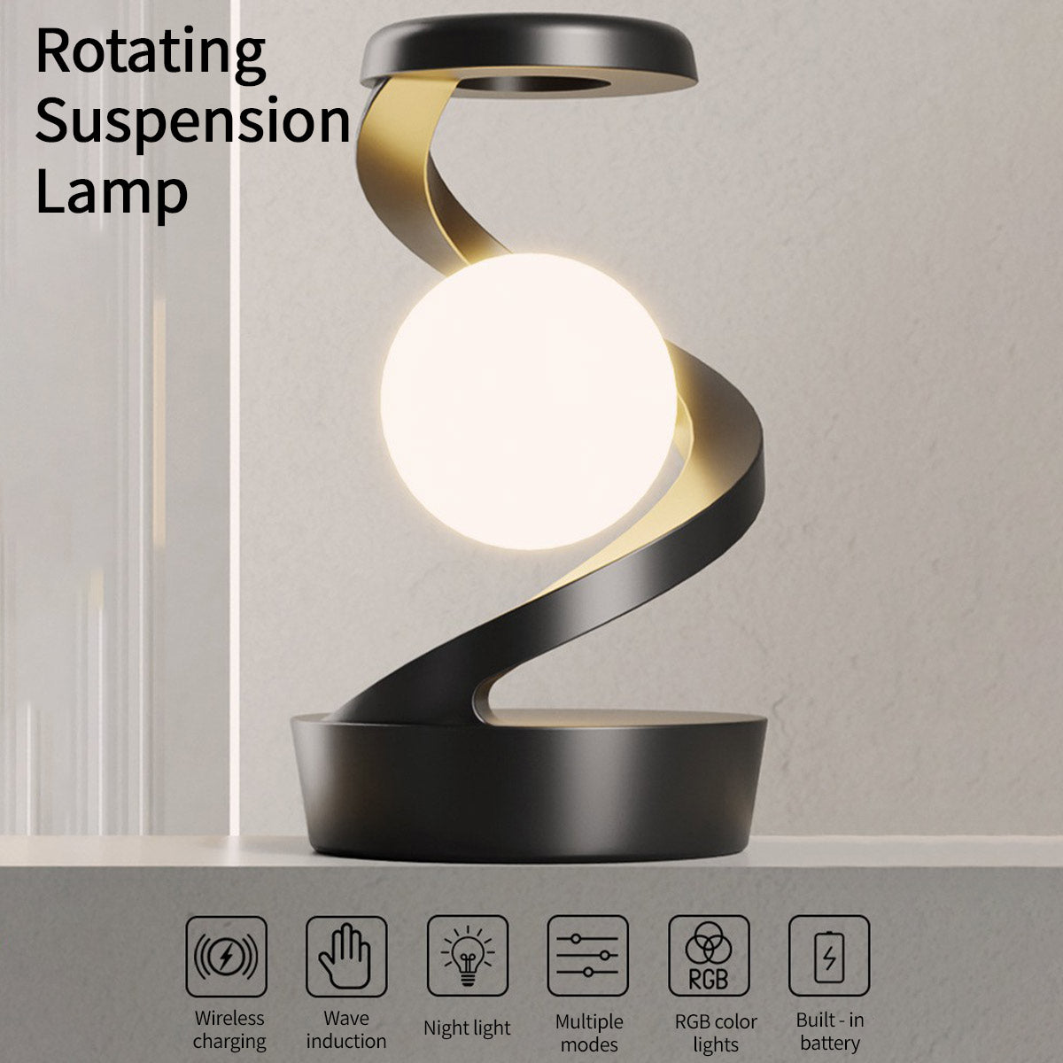 rotating levitating night light – wireless charging bedside ambient lamp, desktop decor