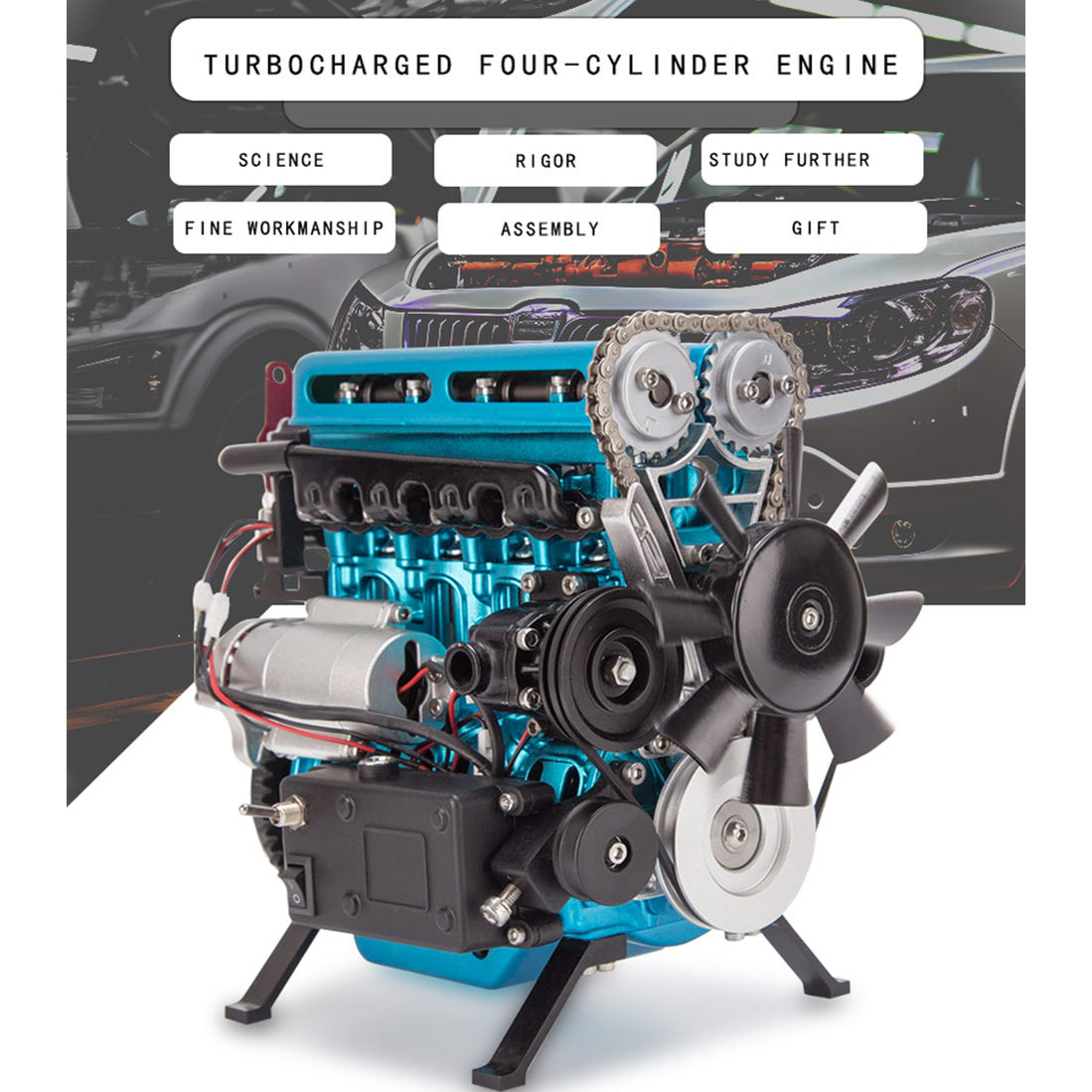 Complete Engine Set V4 Car Engine Assembly Kit Full Metal 4 Cylinder Engine Building Kit ...