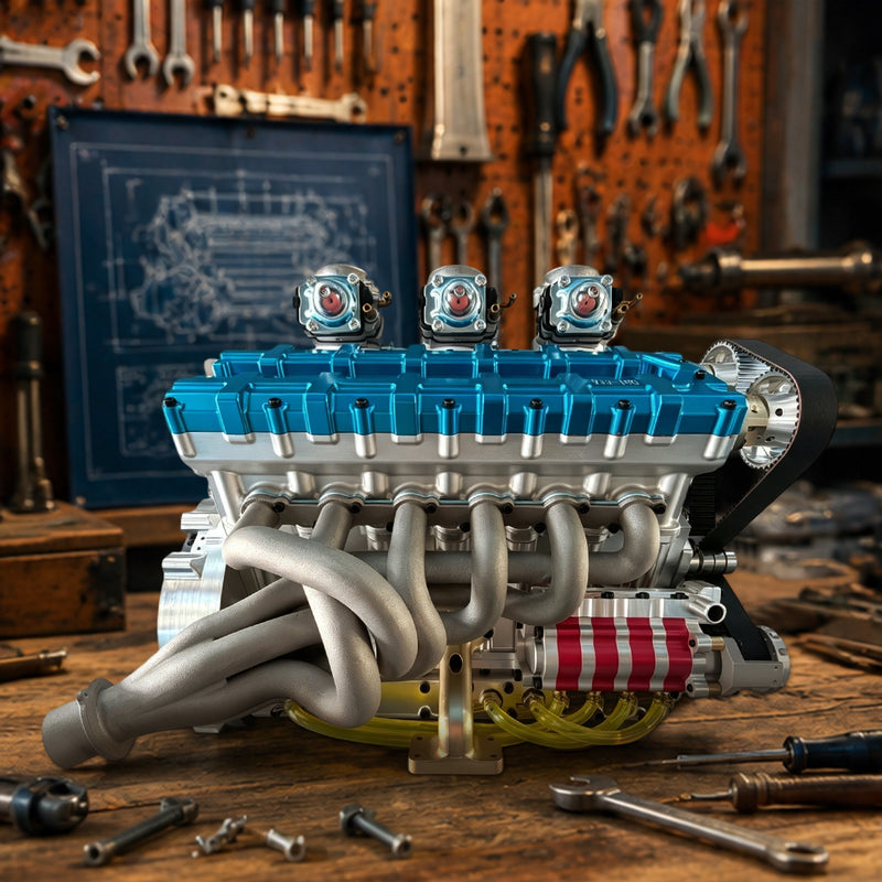 RUIFEIYA 1/4 Scale V12 Gas Engine Model - 180cc DOHC 48-Valve 4-Stroke V12 Water-Cooled Gasoline Internal Combustion Engine