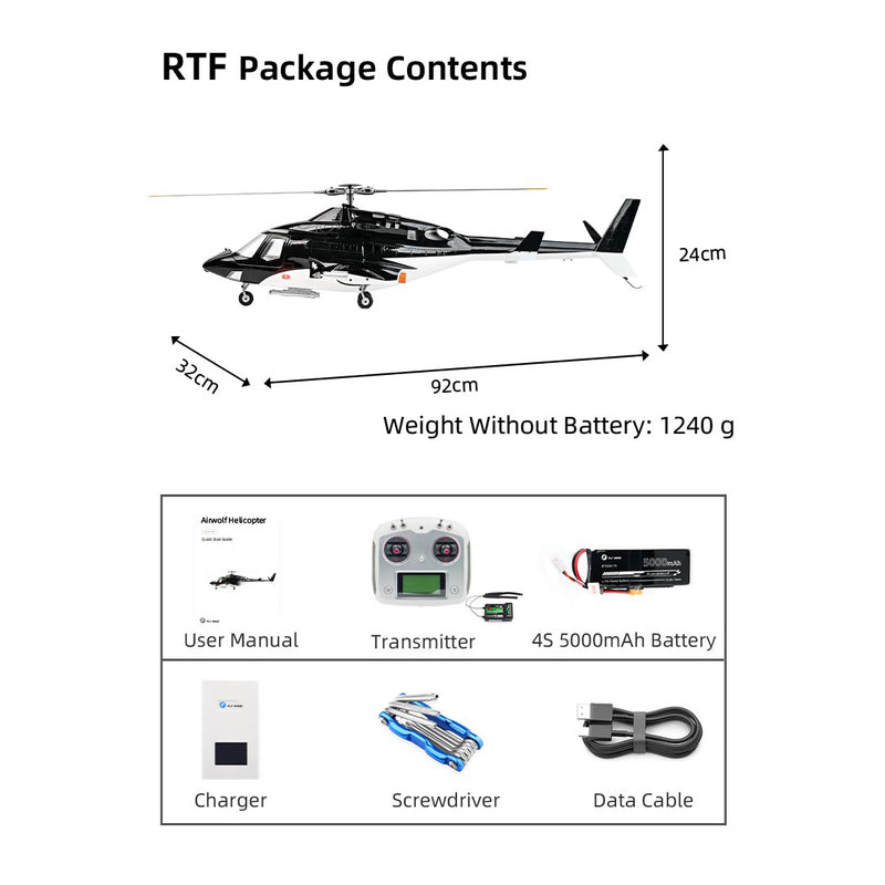 flywing bell 222 airwolf 2.4g 6ch 470-class rc military helicopter model with retractable landing gear, ace flight controller, gps positioning & m1 and m2 stick-mode (rtf)