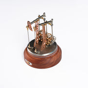 3d metal dynamic double-head oil pumping unit model, vintage gear-driven oilfield machinery with glass cover & wood base (finished)