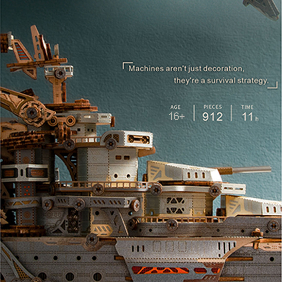 3d wooden mechanical space battleship model kit, vintage industrial style collectible display (912pcs)