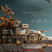 3d wooden mechanical space battleship model kit, vintage industrial style collectible display (912pcs)