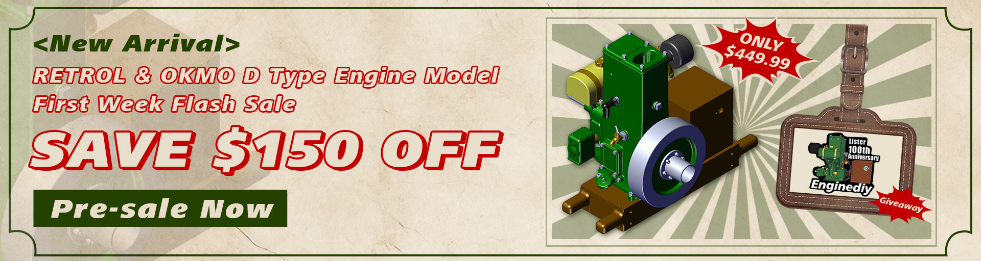 RETROL & OKMO D Type Stationary Miniature Gasoline Internal Combustion Engine Model Centennial Anniversary Edition