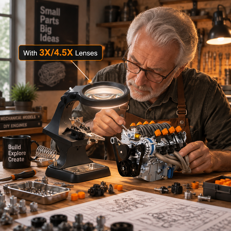 led helping hands magnifying glass with 3x/4.5x magnification