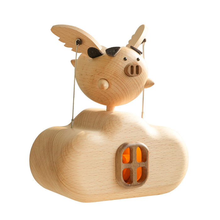 wooden illuminated flying pig dynamic model - desktop stress relief display