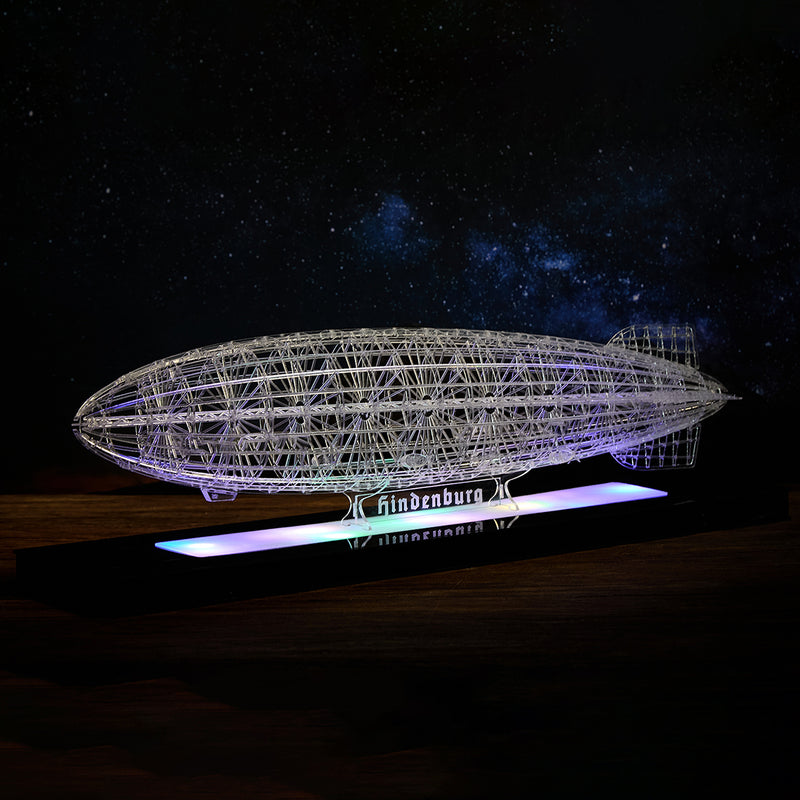 1/453 scale hindenburg zeppelin acrylic frame model kit, transparent assembly model with display case and led base, aviation history diy desktop craft