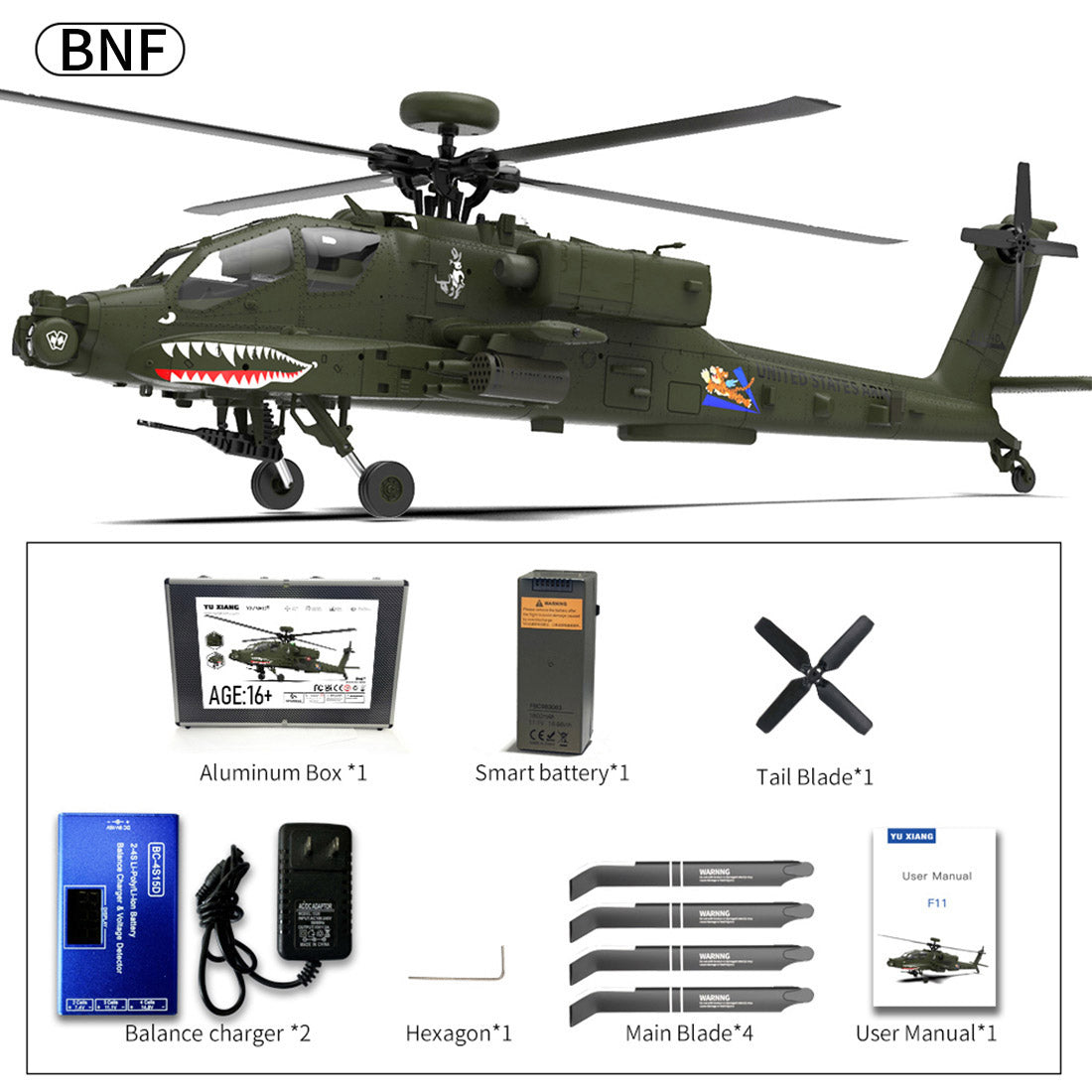 YU XIANG F11 AH64 1/32 Scale 2.4G 6CH BNF Version Helicopter Model