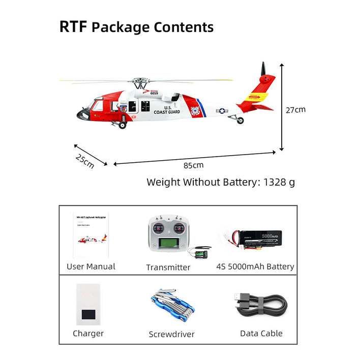 FLYWING MH-60T 2.4G 6CH 470-Class Quick-Release 4-Rotor Scale RC Military Helicopter Model with ACE Flight Controller, GPS Positioning & Left/Right-Hand Control