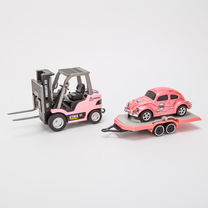 rc forklift remote control forklift with flatbed trailer pullback car 1/64 scale 2.4g kids toy