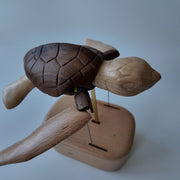 handcrafted wooden sea turtle dynamic model- desktop stress relief display
