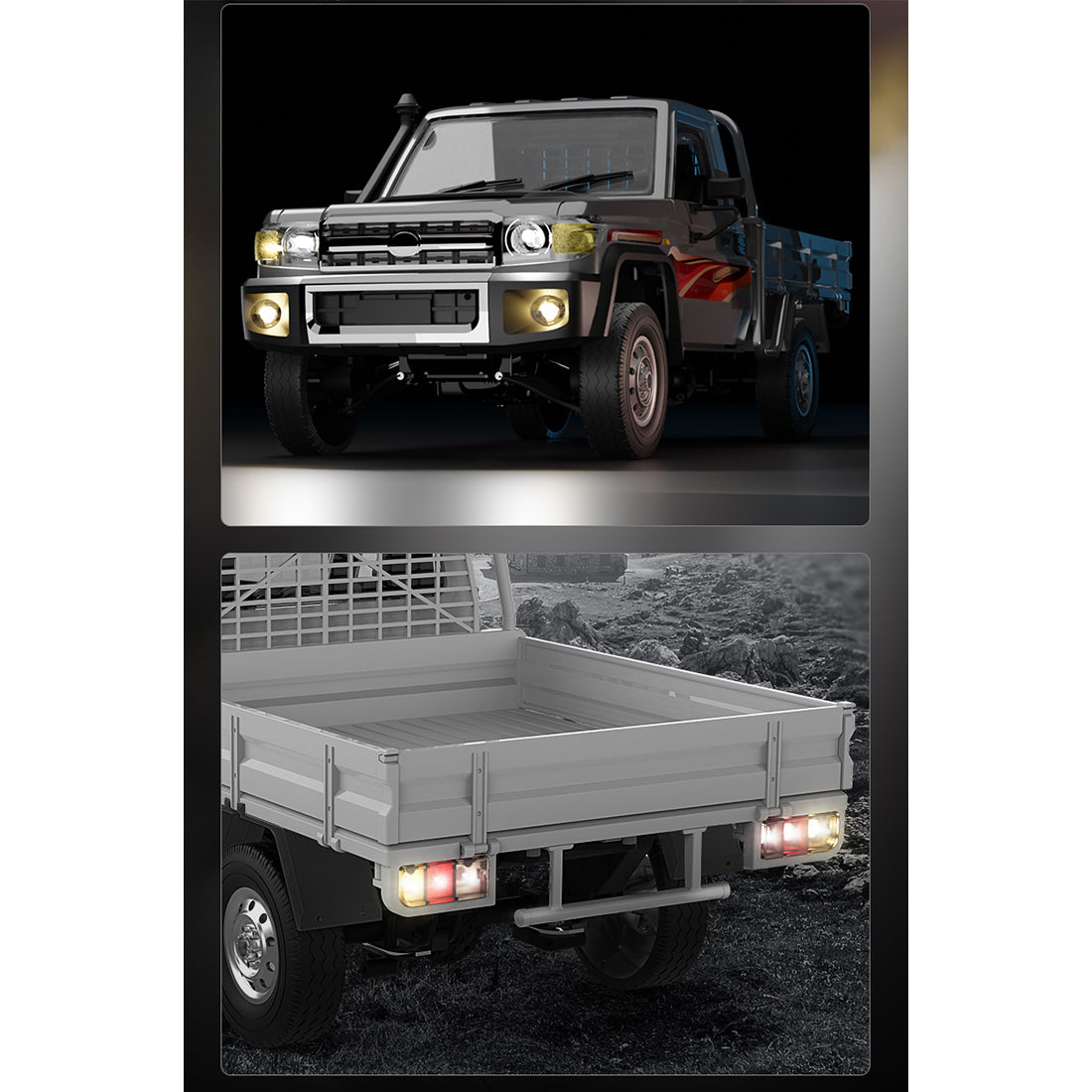 1/14 scale 2.4g full-proportional rc pickup truck with independent suspension and adjustable gear settings