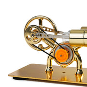 golden single cylinder stirling engine model with led