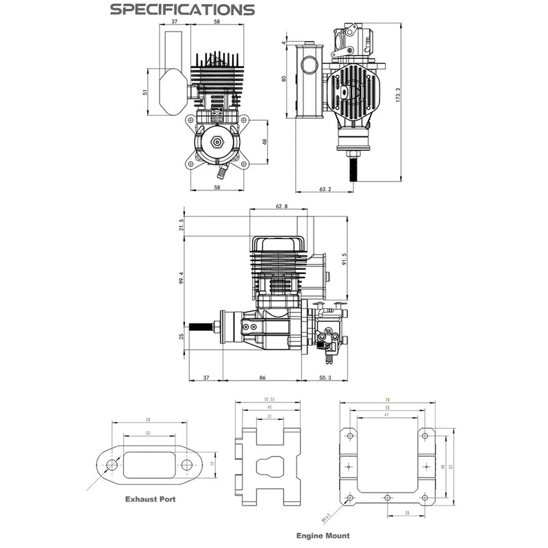 ephil xg-20cc-s glow plug two-stroke single cylinder gasoline engine model for fixed-wing aircraft models