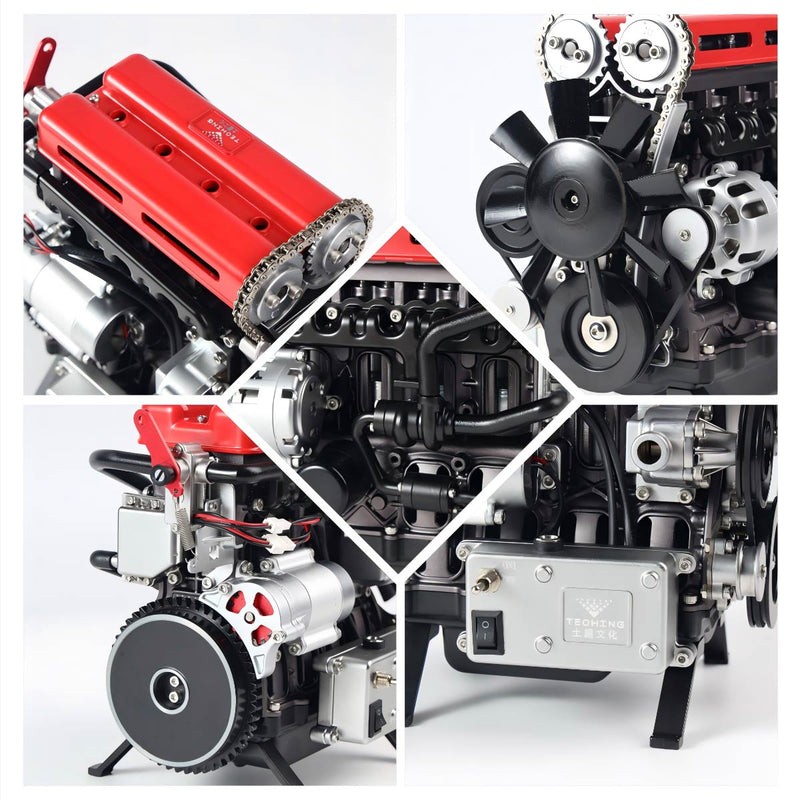TECHING L4 Engine Model Kit that Works - Build Your Own Engine - Full Metal 4 Cylinder Car Engine Kit Car Engine Model Upgraded Version - EngineDIY