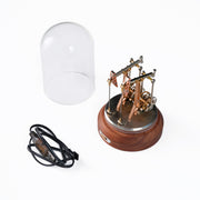 3d metal dynamic double-head oil pumping unit model, vintage gear-driven oilfield machinery with glass cover & wood base (finished)