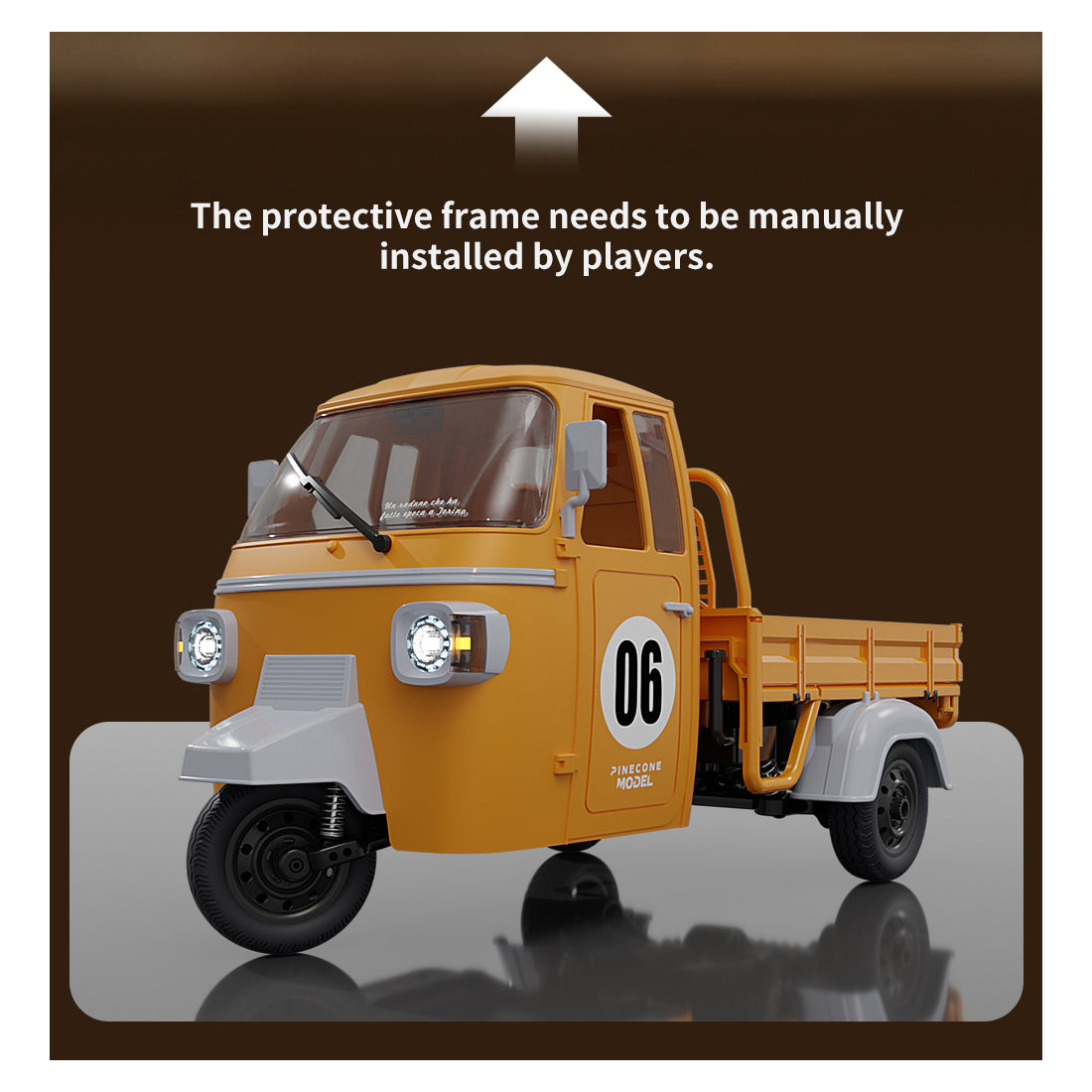 1/10 scale 2.4g full-proportional rc three-wheeler with realistic reverse sound, synchronized lights and adjustable gears