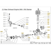 VRX SH.21 3.48cc Rear Exhaust Engine Model with PUI Starter for 1/8 Scale Methanol Fuel-Powered RC Car