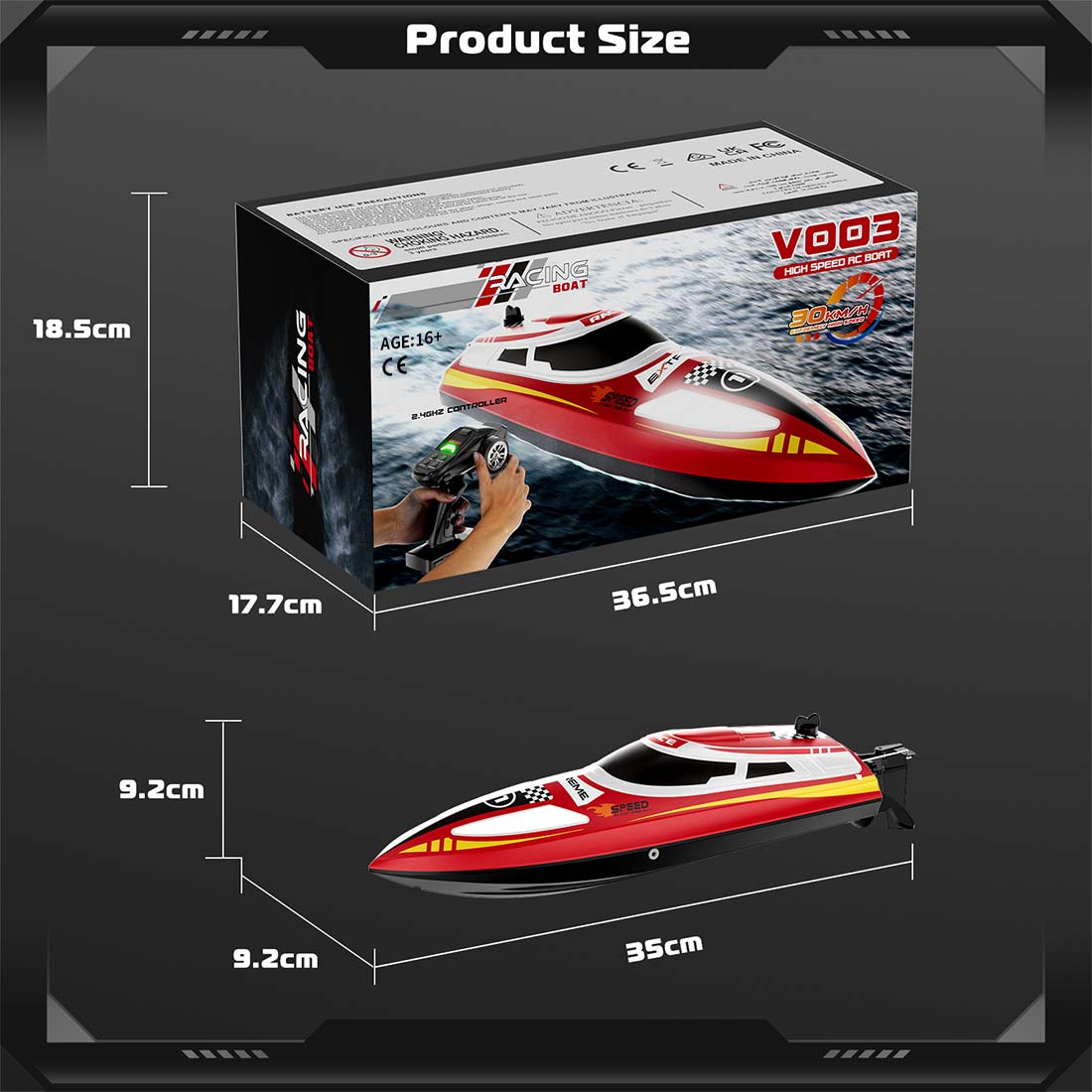 2.4ghz Remote Control Speedboat - 30km/H High-Speed Electric Racing Boat With Led Night Lights