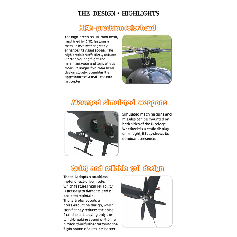 FLISHRC FL500 AH-6 Little Bird 500-Class 2.4G 6CH Scale RC Helicopter Model with L7 Flight Controller and 4-Mode Positioning GPS RTF - EngineDIY