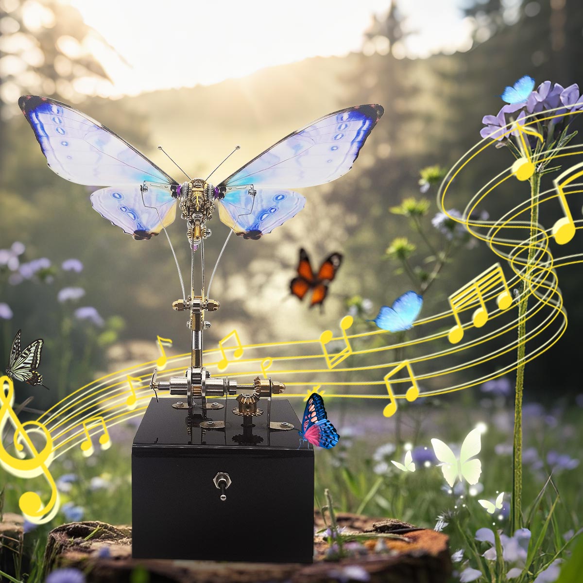 3d metal mechanical butterfly music box model kit