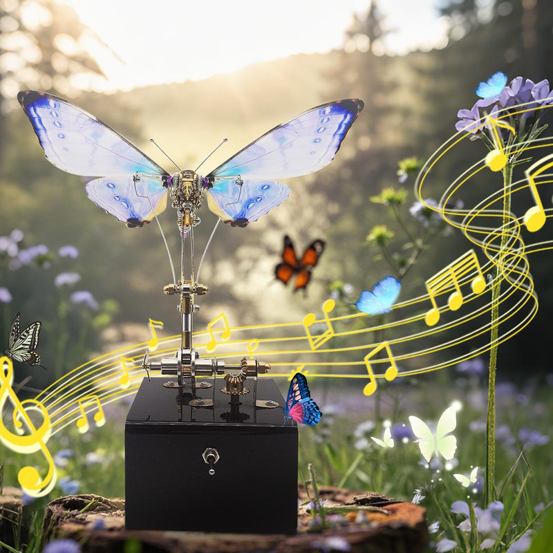 3d metal mechanical butterfly music box model kit