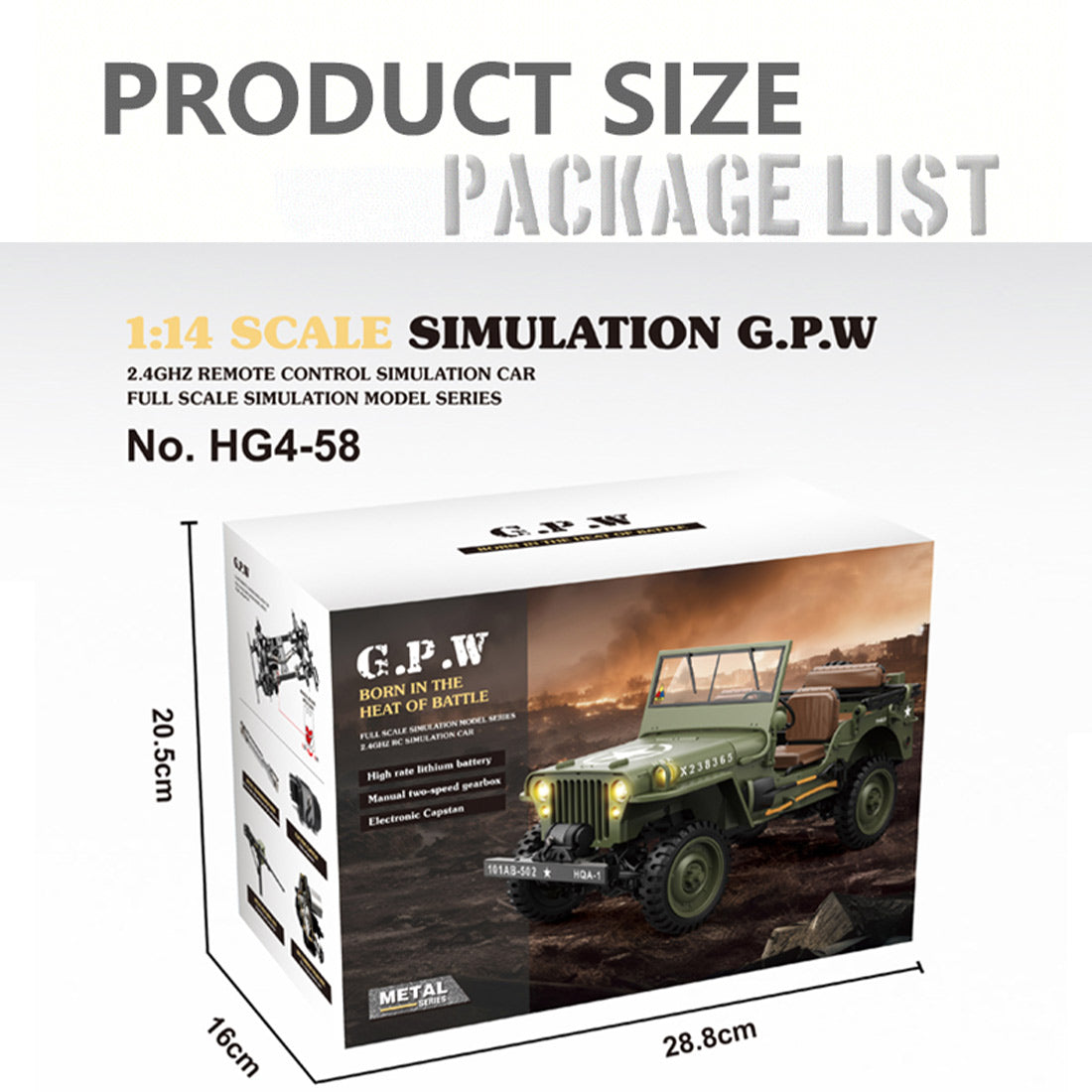 1/14 scale 2.4g u.s. willys rc simulation off-road car model with dual-speed switching