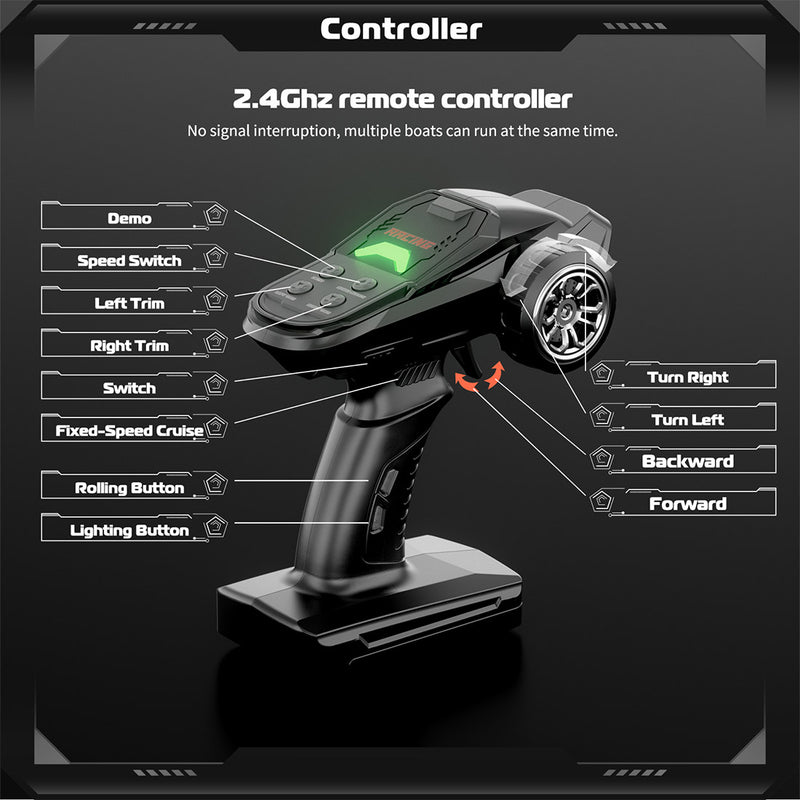 2.4ghz Remote Control Speedboat - 30km/H High-Speed Electric Racing Boat With Led Night Lights