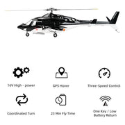 flywing bell 222 airwolf 2.4g 6ch 470-class rc military helicopter model with retractable landing gear, ace flight controller, gps positioning & m1 and m2 stick-mode (rtf)