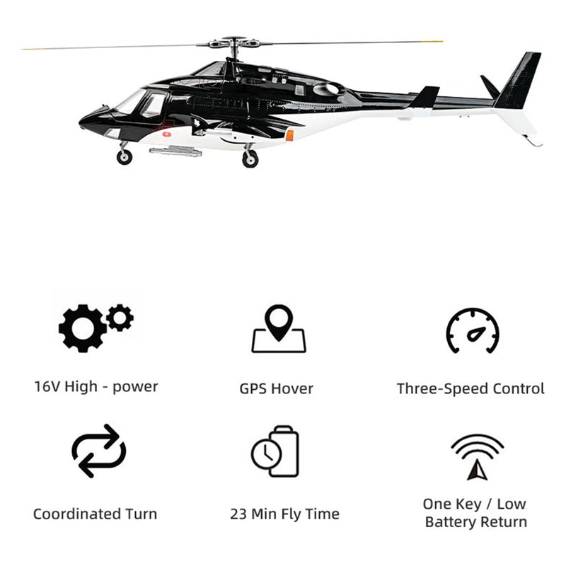 flywing bell 222 airwolf 2.4g 6ch 470-class rc military helicopter model with retractable landing gear, ace flight controller, gps positioning & m1 and m2 stick-mode (rtf)