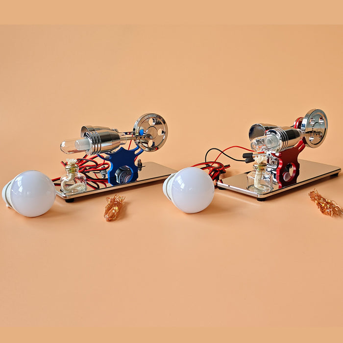 ENJOMOR γ-Type Mirror-Reflective Thermal Air Stirling Engine Generator Model with LED Bulb String