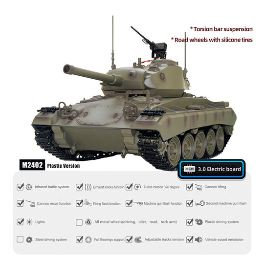 1/16 Scale 2.4G RC US M24 Light Tank Model With Smoke and Sound Effects