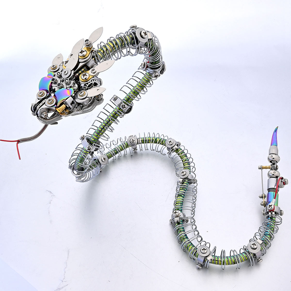 3d metal mechanical spiky blue-green snake assembly model kit