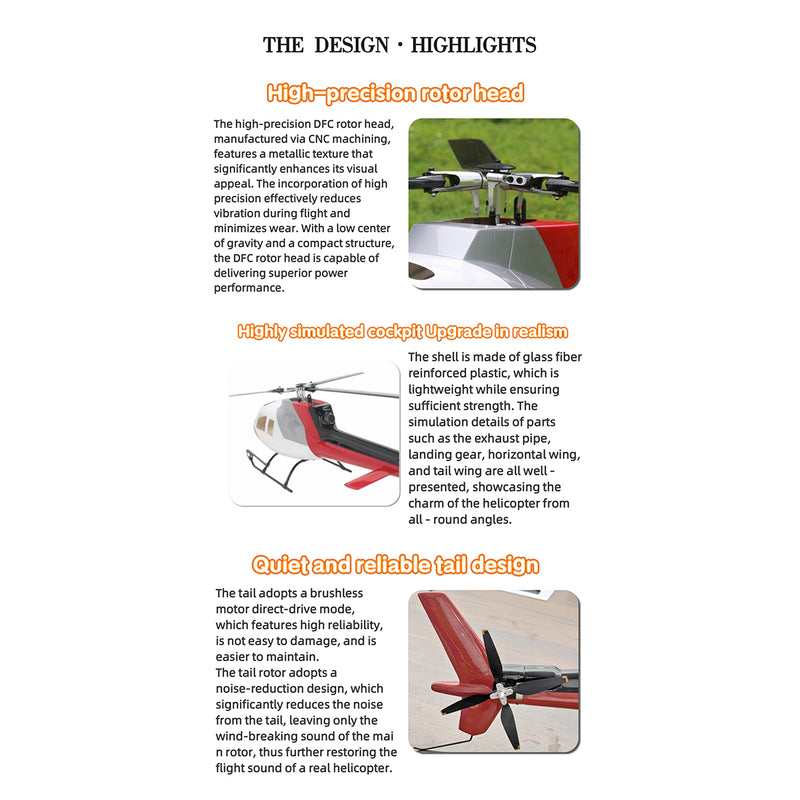 FLISHRC Eurocopter AS350 500-Class RC Helicopter 2.4G 6CH with L7 Flight Controller & 4-Mode GPS Positioning – RTF Version - EngineDIY