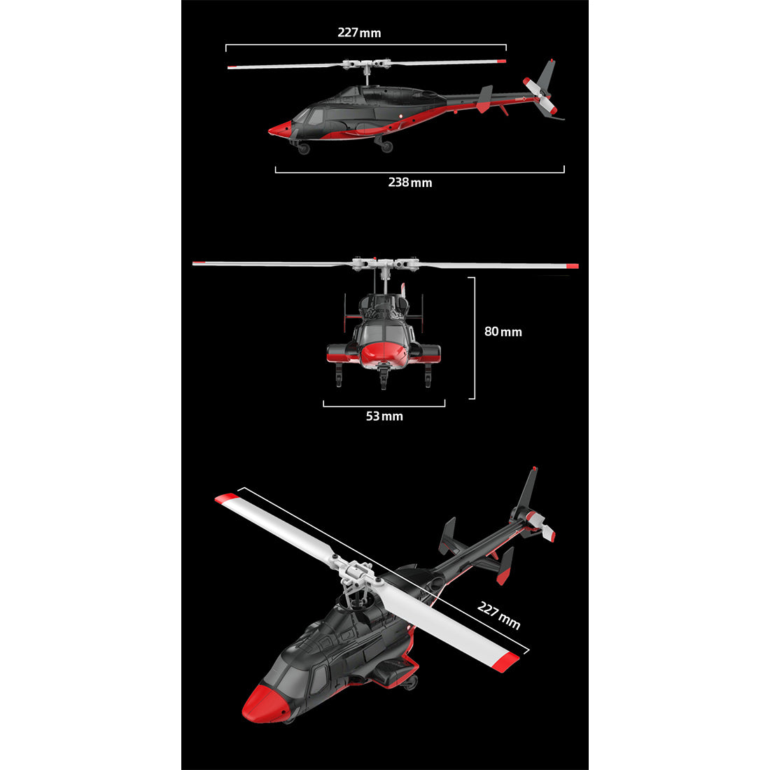 rc era a61 1/52 scale airwolf 2.4g 4ch single rotor flybarless mini rc helicopter model with optical flow altitude hold rtf
