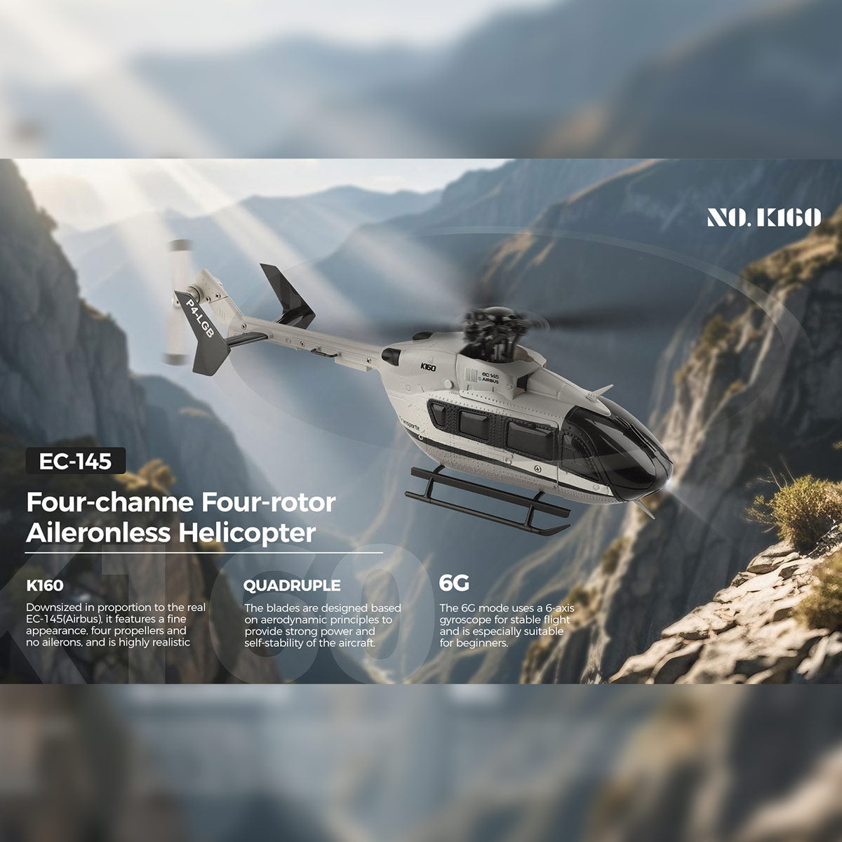 wl-k160 ec-145 160-class 2.4g 4ch 4-propeller flybarless scale rc helicopter model with adjustable left/right-hand throttle (rtf version)